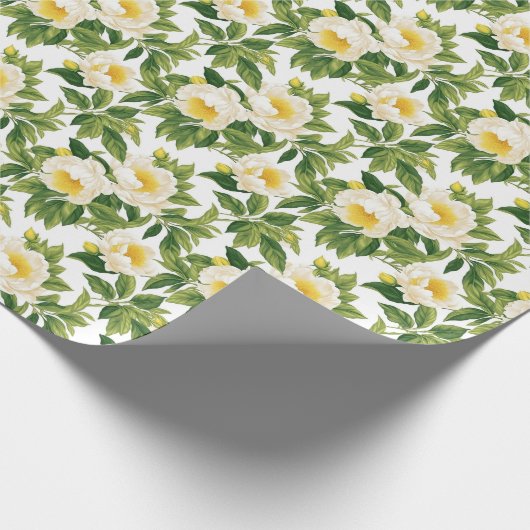 Witte en gele Claire de Lune pioenen Cadeaupapier (Hoek)