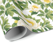 Witte en gele Claire de Lune pioenen Cadeaupapier (Rol Hoek)