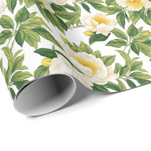 Witte en gele Claire de Lune pioenen Cadeaupapier (Rol Hoek)