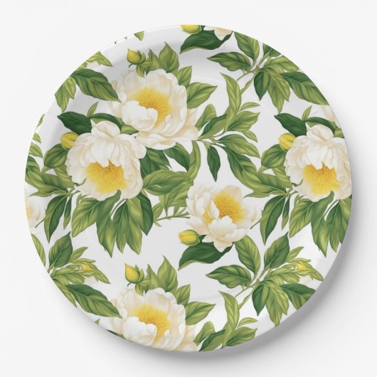 Witte en gele Claire de Lune pioenen Papieren Bordje (Voorkant)