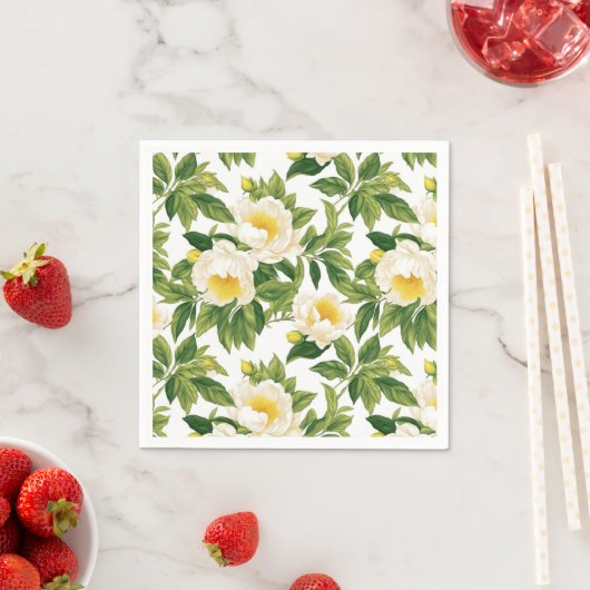 Witte en gele Claire de Lune pioenen Servet (Insitu)