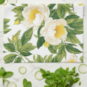 Witte en gele Claire de Lune pioenen Theedoek (Gevouwen)