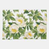 Witte en gele Claire de Lune pioenen Theedoek (Horizontaal)