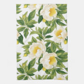 Witte en gele Claire de Lune pioenen Theedoek (Verticaal)