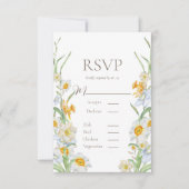 Witte en gele Daffodil Floral Border Wedding RSVP Kaartje (Voorkant)