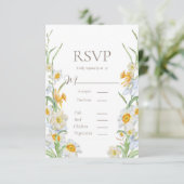 Witte en gele Daffodil Floral Border Wedding RSVP Kaartje (Staand voorkant)