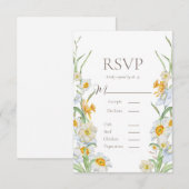 Witte en gele Daffodil Floral Border Wedding RSVP Kaartje (Voorkant / Achterkant)