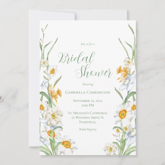 Witte en gele Daffodil Floral Vrijgezellenfeest Kaart (Voorkant)