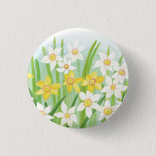 Witte en gele diaffodils ronde button 3,2 cm (Voorkant)