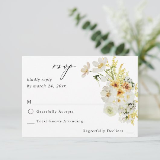 Witte en gele Floral geen Mal RSVP (Staand voorkant)