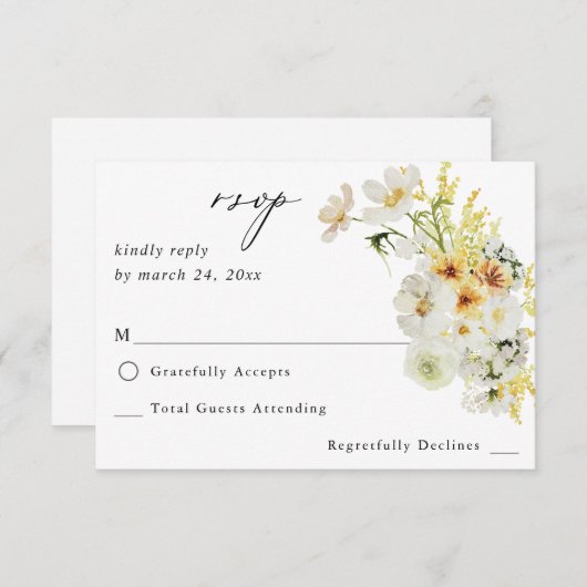 Witte en gele Floral geen Mal RSVP (Voorkant / Achterkant)