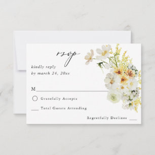 Witte en gele Floral geen Mal RSVP Kaartje
