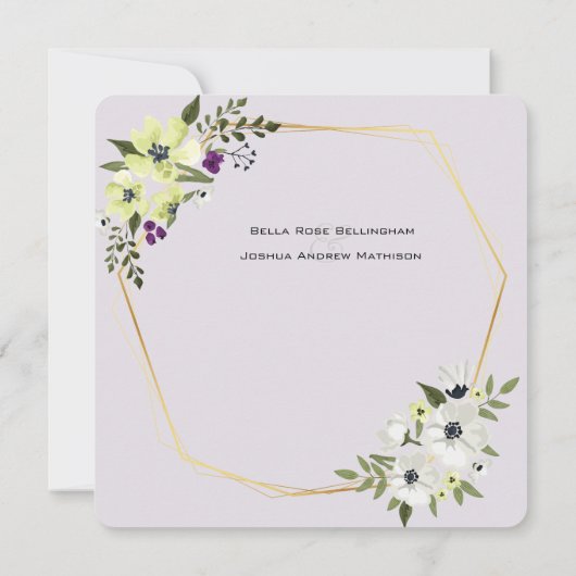 Witte en gele Floral met gouden bruiloft Kaart (Achterkant)