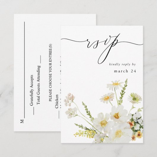Witte en gele Floral met RSVP 2 Kaartje (Voorkant / Achterkant)