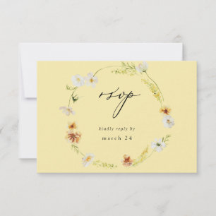 Witte en gele Floral w Meal RSVP - Geel Kaartje