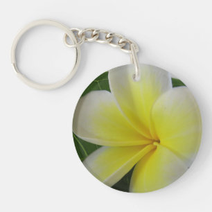 Witte en gele frangipane sleutelhanger