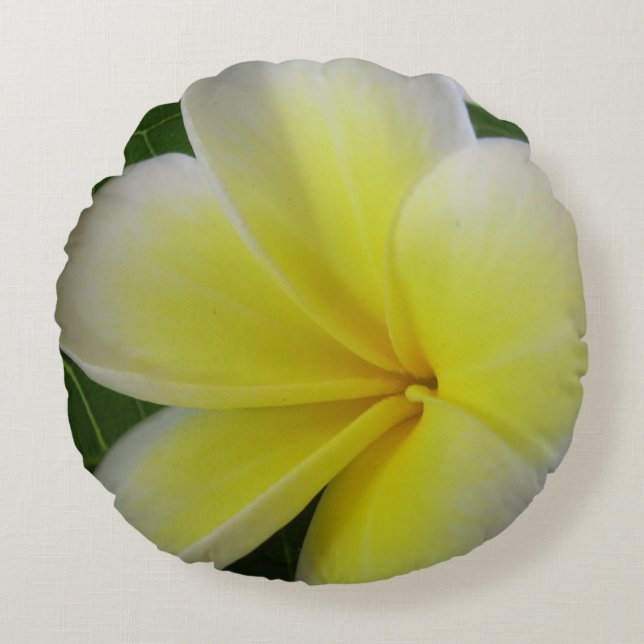 Witte en gele Frangipani-ventilator Rond Kussen (Voorkant)