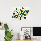 Witte en Gele Frangipani Waterverf Bloem Poster (Thuiskantoor)