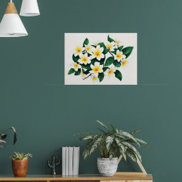 Witte en Gele Frangipani Waterverf Bloem Poster