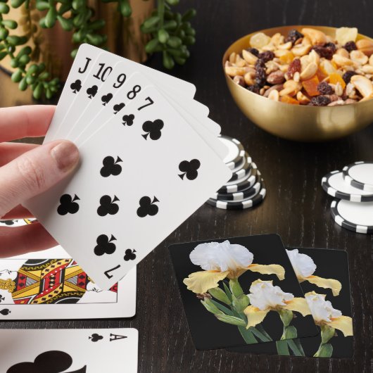 Witte en Gele Irissen Bloemstuk Pokerkaarten (Insitu)