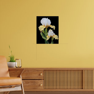 Witte en Gele Irissen op Zwarte Bloemen Poster