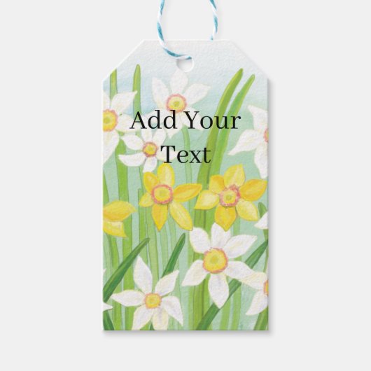 Witte en Gele Lente Daffodils Gepersonaliseerd Cadeaulabel (Voorkant)