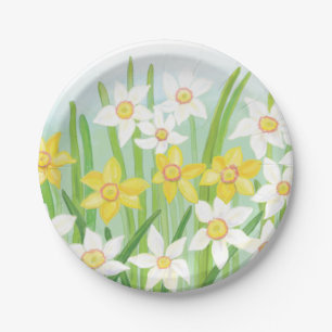 Witte en gele lente narcissen papieren bordje