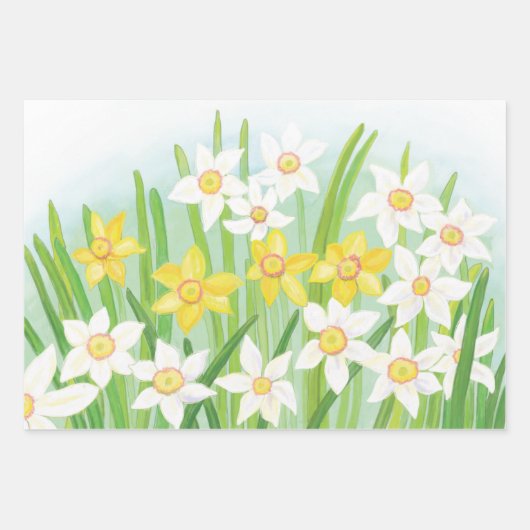 Witte en gele lentesaffodils inpakpapier vel (Voorkant)