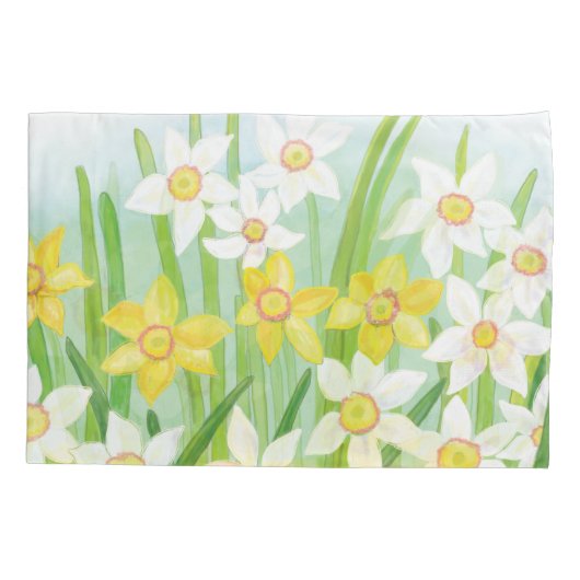 Witte en gele lentesaffodils kussensloop (Achterkant)