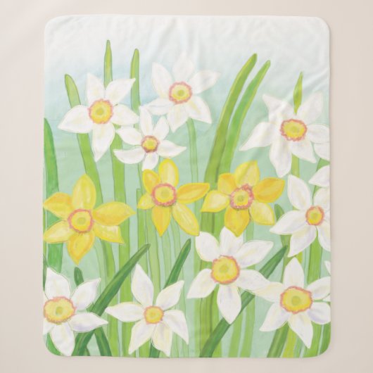 Witte en gele lentesaffodils sherpa deken (Voorkant)