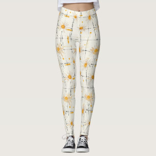 Witte en gele madeliefjes - Rustieke geplakte acht Leggings