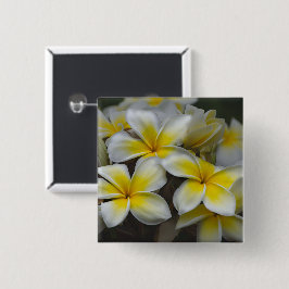 Witte en Gele Plumeria Tropische Bloem Vierkante Button 5,1 Cm