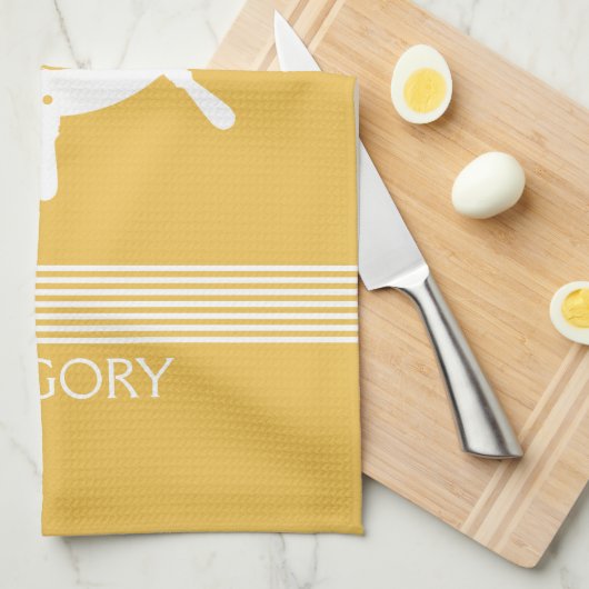 Witte en gele strepen en niervet theedoek (Quarter Fold)