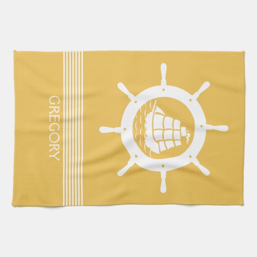 Witte en gele strepen en niervet theedoek (Horizontaal)