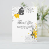Witte en gele tropische bladeren bedankje bedankkaart (Staand voorkant)