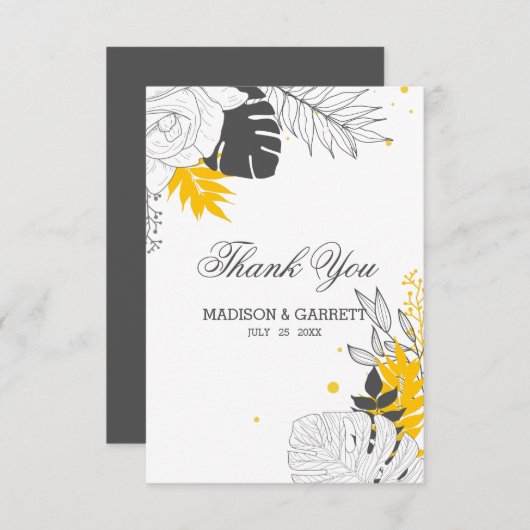 Witte en gele tropische bladeren bedankje bedankkaart (Voorkant / Achterkant)