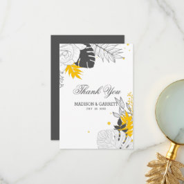 Witte en gele tropische bladeren bedankje bedankkaart