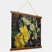 Witte en gele tuinbloemen hangend wandkleed (Gebogen)