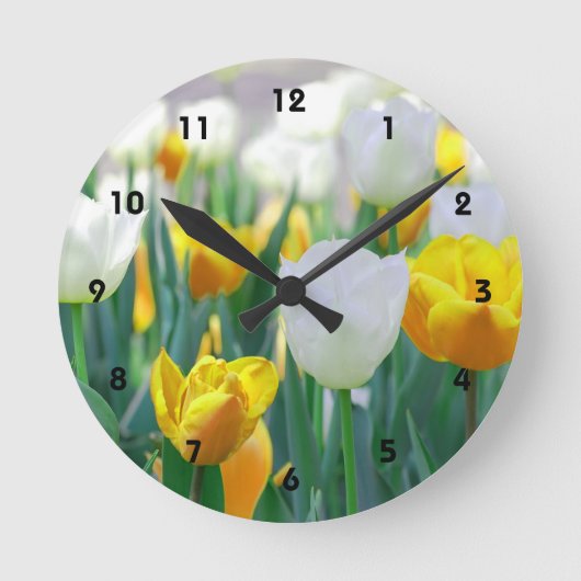 Witte en gele Tulp-wandklok Ronde Klok (Voorkant)