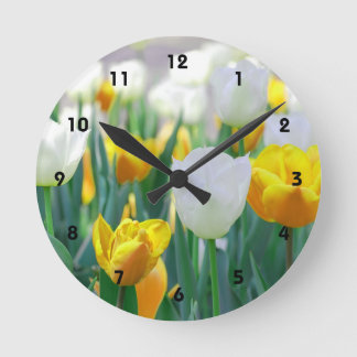 Witte en gele Tulp-wandklok Ronde Klok