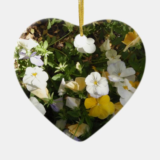 Witte en gele viooltjes keramisch ornament (Voorkant)