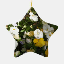 Witte en gele viooltjes keramisch ornament