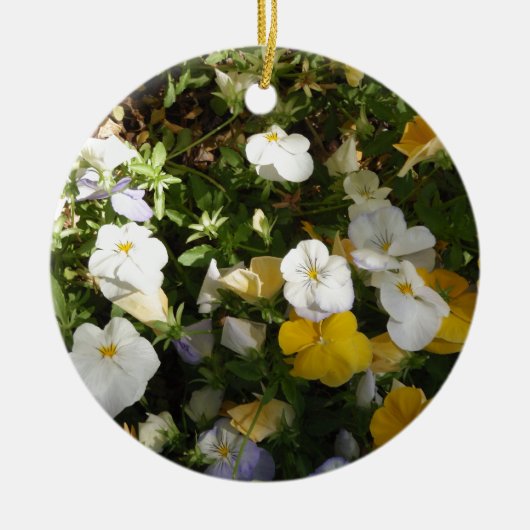 Witte en gele viooltjes keramisch ornament (Voorkant)