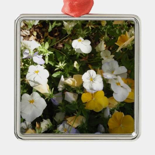Witte en gele viooltjes metalen ornament (Voorkant)
