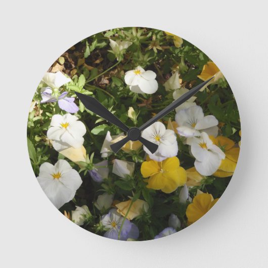 Witte en gele viooltjes ronde klok (Voorkant)