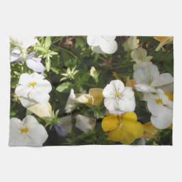Witte en gele viooltjes theedoek