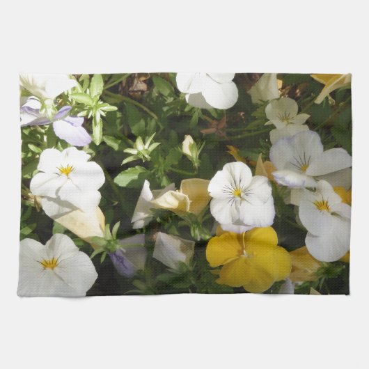 Witte en gele viooltjes theedoek (Horizontaal)
