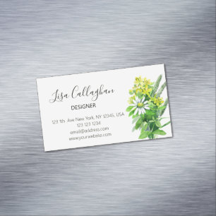Witte en gele wilde bloemen magnetisch visitekaartje