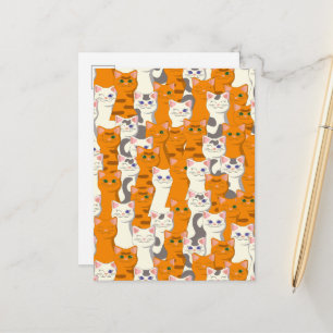 Witte en gember katten patroon groene ogen blauwe  aankondigingskaart