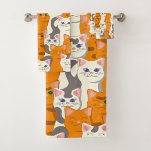 Witte en gember katten patroon groene ogen blauwe bad handdoek